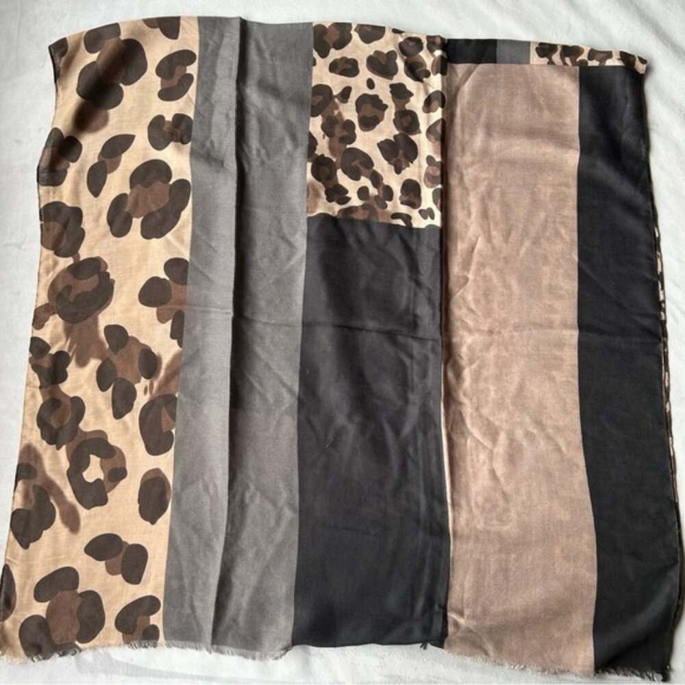 Animal Print Scarf ~ Brown Black Gray ~ Soft Fringe ~ Brand New - Picture 4 of 10